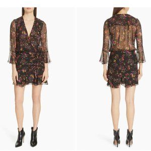 Veronica Beard Sean Floral Print Silk Sheer Black Minidress 2 NWT